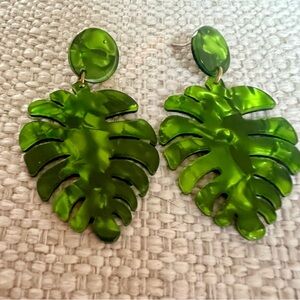 Green Leaf Design Acrylic Statement Earrings